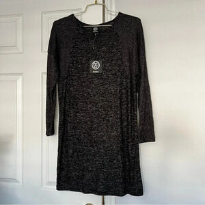 Bobeau Heathered Black Midi Dress Size Medium Long Sleeve Cozy Soft